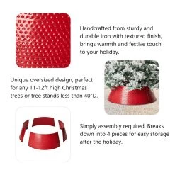 Discount 💯 Glitzhome® Red 40.5" 🔨 Hammered Metal Tree Collar ✔️ -Glitzhome Sales D479580S 7