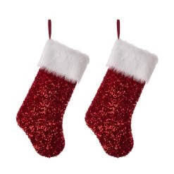 Flash Sale ❤️ Glitzhome® 21" Red Sequin Stocking, Set Of 2 ⭐
