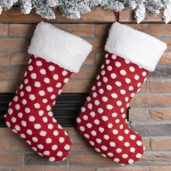 Cheapest 🧨 Glitzhome® 21" Red And White Pompom Stocking, Set Of 2 🛒 -Glitzhome Sales D479586S 3