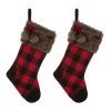 Wholesale 🛒 Glitzhome® 21" Black And Red Buffalo Plaid Pompom Stocking, Set Of 2 😀 -Glitzhome Sales D479591S 1