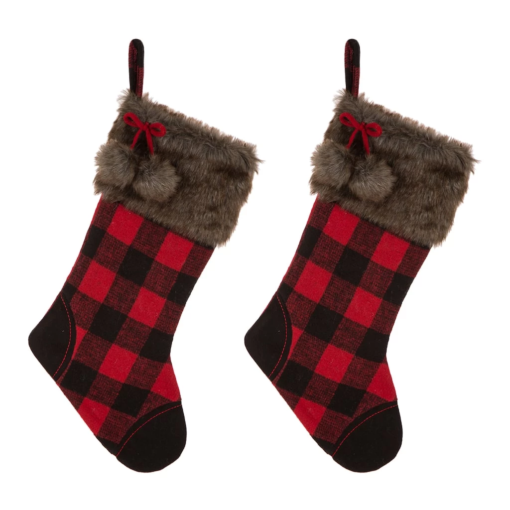 Wholesale π Glitzhome® 21" Black And Red Buffalo Plaid Pompom Stocking, Set Of 2 π 3 Wholesale π Glitzhome® 21" Black And Red Buffalo Plaid Pompom Stocking, Set Of 2 π