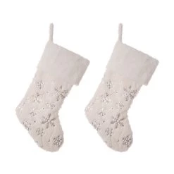 Best Pirce 🎁 Glitzhome® 21" White Plush Snowflake Stocking, Set Of 2 👍