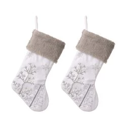 Outlet ⭐ Glitzhome® 21" White Fleece Stocking with 🎄 Christmas Tree & Snowflake, 2ct. ✨