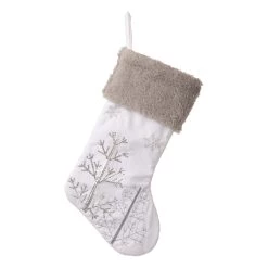 Outlet ⭐ Glitzhome® 21" White Fleece Stocking with 🎄 Christmas Tree & Snowflake, 2ct. ✨ -Glitzhome Sales D479598S 3