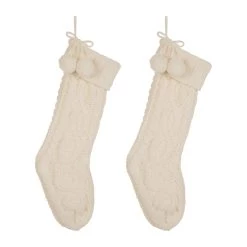 Buy 👏 Glitzhome® 24" White Knitted Polyester 🎄 Christmas Stocking with Pom Pom, 2ct. 🎉