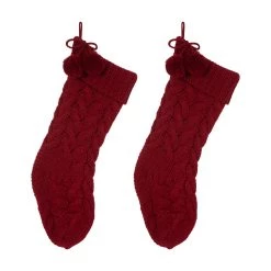 Best Sale 👏 Glitzhome® 24" Red Knitted Polyester 🔔 Christmas Stocking with Pom Pom, 2ct. 🛒