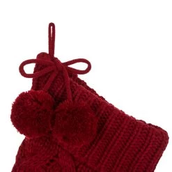 Best Sale 👏 Glitzhome® 24" Red Knitted Polyester 🔔 Christmas Stocking with Pom Pom, 2ct. 🛒 -Glitzhome Sales D479603S 4