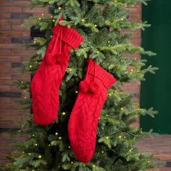 Deals 🧨 Glitzhome® 24" Red Knitted Polyester 🎁 Christmas Stocking with Pom Pom, 2ct. ⭐ -Glitzhome Sales D479605S 3