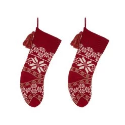 New 🧨 Glitzhome® 24" Red & White Knitted Snowflake Acrylic 🎅 Christmas Stockings, 2ct. ✔️