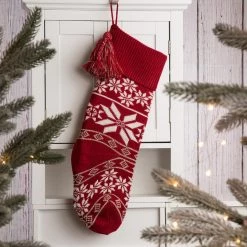 New 🧨 Glitzhome® 24" Red & White Knitted Snowflake Acrylic 🎅 Christmas Stockings, 2ct. ✔️ -Glitzhome Sales D479606S 3