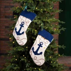 Promo ✨ Glitzhome® 19" Anchor Hooked Stockings, 2ct. 🎁 -Glitzhome Sales D479616S 3