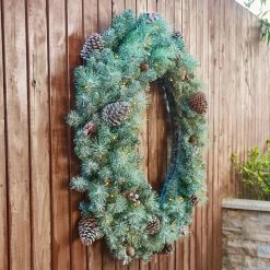 New 💯 Glitzhome® 42" LED Oversized Glittered Pinecone 🎅 Christmas Wreath ❤️ -Glitzhome Sales D493626S 4