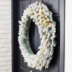 Deals 🧨 Glitzhome® 36" Pre-Lit Snow Flocked ❄ Christmas Wreath, Warm White Lights ✨ -Glitzhome Sales D493628S 3