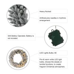 Deals 🧨 Glitzhome® 36" Pre-Lit Snow Flocked ❄ Christmas Wreath, Warm White Lights ✨ -Glitzhome Sales D493628S 8