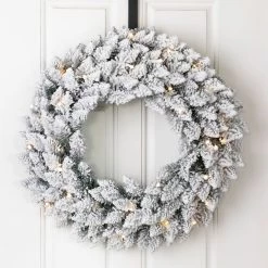 Discount 😍 Glitzhome® Pre-Lit Flocked 🎄 Christmas Wreath & Garland Set ✔️ -Glitzhome Sales D493635S 3