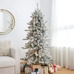 Wholesale 🌟 6ft. Pre-Lit Flocked Fir Artificial 🔔 Christmas Tree, Warm White LED Lights by Glitzhome 🔥 -Glitzhome Sales D494323S 3