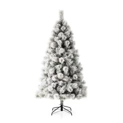 Buy 💯 6ft. Pre-Lit Flocked Pine Artificial 🎄 Christmas Tree, Warm White LED Lights by Glitzhome 🛒 -Glitzhome Sales D494325S 4