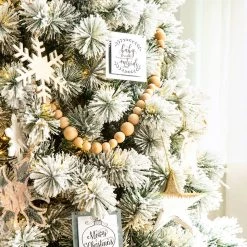 Buy 💯 6ft. Pre-Lit Flocked Pine Artificial 🎄 Christmas Tree, Warm White LED Lights by Glitzhome 🛒 -Glitzhome Sales D494325S 5