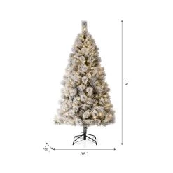 Buy 💯 6ft. Pre-Lit Flocked Pine Artificial 🎄 Christmas Tree, Warm White LED Lights by Glitzhome 🛒 -Glitzhome Sales D494325S 6