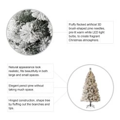 Buy 💯 6ft. Pre-Lit Flocked Pine Artificial 🎄 Christmas Tree, Warm White LED Lights by Glitzhome 🛒 -Glitzhome Sales D494325S 7