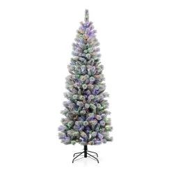 Coupon 🔥 7.5ft Pre-Lit Flocked Pine Artificial 🔔 Christmas Tree, Color Changing LED Lights by Glitzhome 😉