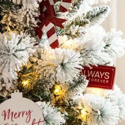 Coupon 🔥 7.5ft Pre-Lit Flocked Pine Artificial 🔔 Christmas Tree, Color Changing LED Lights by Glitzhome 😉 -Glitzhome Sales D494326S 4