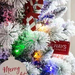 Coupon 🔥 7.5ft Pre-Lit Flocked Pine Artificial 🔔 Christmas Tree, Color Changing LED Lights by Glitzhome 😉 -Glitzhome Sales D494326S 5