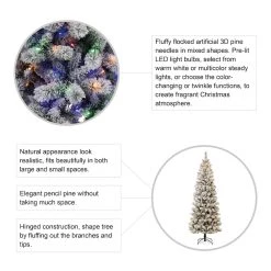Coupon 🔥 7.5ft Pre-Lit Flocked Pine Artificial 🔔 Christmas Tree, Color Changing LED Lights by Glitzhome 😉 -Glitzhome Sales D494326S 6