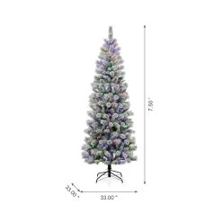Coupon 🔥 7.5ft Pre-Lit Flocked Pine Artificial 🔔 Christmas Tree, Color Changing LED Lights by Glitzhome 😉 -Glitzhome Sales D494326S 7