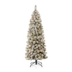 Best Pirce 🧨 7.5ft Pre-Lit Flocked Pine Artificial 🎁 Christmas Tree, Warm White LED Lights by Glitzhome 🔥