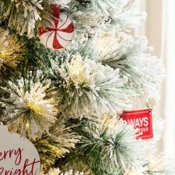 Best Pirce 🧨 7.5ft Pre-Lit Flocked Pine Artificial 🎁 Christmas Tree, Warm White LED Lights by Glitzhome 🔥 -Glitzhome Sales D494327S 4