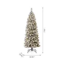 Best Pirce 🧨 7.5ft Pre-Lit Flocked Pine Artificial 🎁 Christmas Tree, Warm White LED Lights by Glitzhome 🔥 -Glitzhome Sales D494327S 6