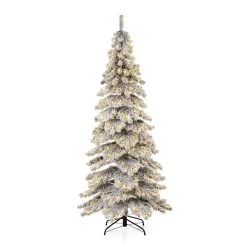 New ⭐ 7.5ft Pre-Lit Flocked Layered Spruce Artificial 🔔 Christmas Tree, Warm White LED Lights by Glitzhome 🔥