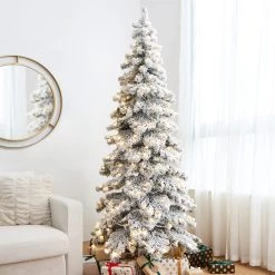 New ⭐ 7.5ft Pre-Lit Flocked Layered Spruce Artificial 🔔 Christmas Tree, Warm White LED Lights by Glitzhome 🔥 -Glitzhome Sales D494329S 3