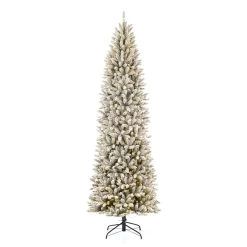 Flash Sale 🌟 9ft. Pre-Lit Flocked Fir Artificial 🔔 Christmas Tree, Warm White LED Lights by Glitzhome 💯