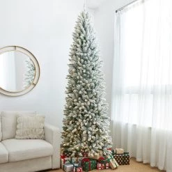 Flash Sale 🌟 9ft. Pre-Lit Flocked Fir Artificial 🔔 Christmas Tree, Warm White LED Lights by Glitzhome 💯 -Glitzhome Sales D494333S 3