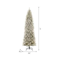 Flash Sale 🌟 9ft. Pre-Lit Flocked Fir Artificial 🔔 Christmas Tree, Warm White LED Lights by Glitzhome 💯 -Glitzhome Sales D494333S 6