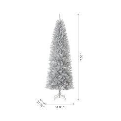 Cheap 🔥 7.5ft. Unlit Silver Tinsel Artificial 🎄 Christmas Tree by Glitzhome ⭐ -Glitzhome Sales D494334S 6