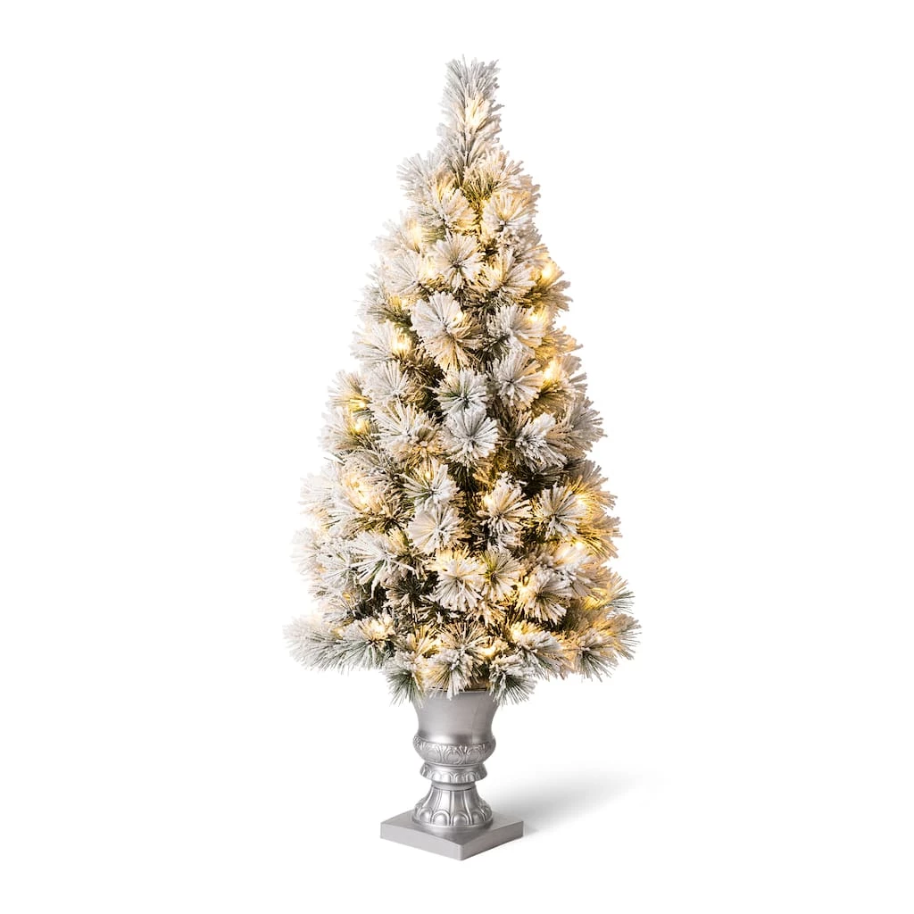 Outlet β€οΈ 4ft. Pre-Lit Flocked Pine Artificial β Christmas Tree in Silver Urn, Warm White Lights by Glitzhome π 3 Outlet β€οΈ 4ft. Pre-Lit Flocked Pine Artificial β Christmas Tree in Silver Urn, Warm White Lights by Glitzhome π