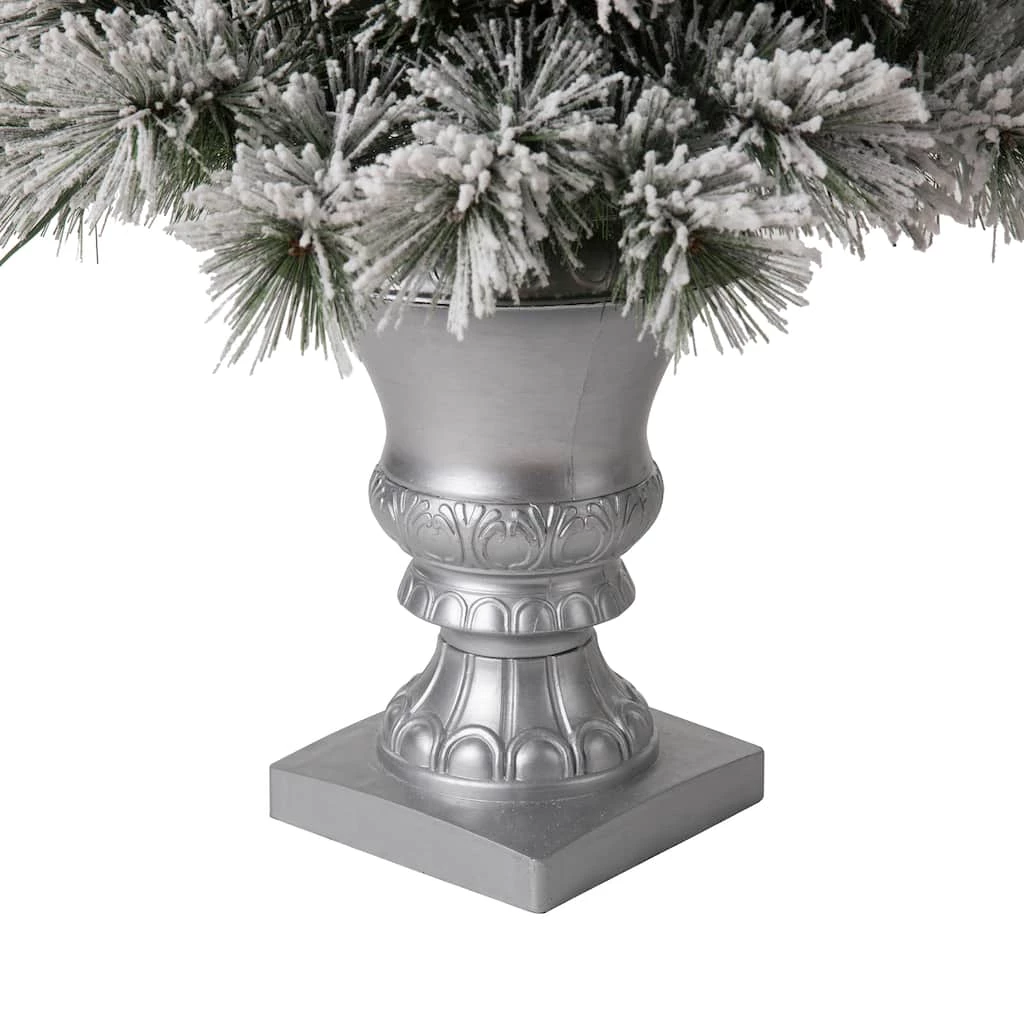 Outlet β€οΈ 4ft. Pre-Lit Flocked Pine Artificial β Christmas Tree in Silver Urn, Warm White Lights by Glitzhome π 8 Outlet β€οΈ 4ft. Pre-Lit Flocked Pine Artificial β Christmas Tree in Silver Urn, Warm White Lights by Glitzhome π - Image 6