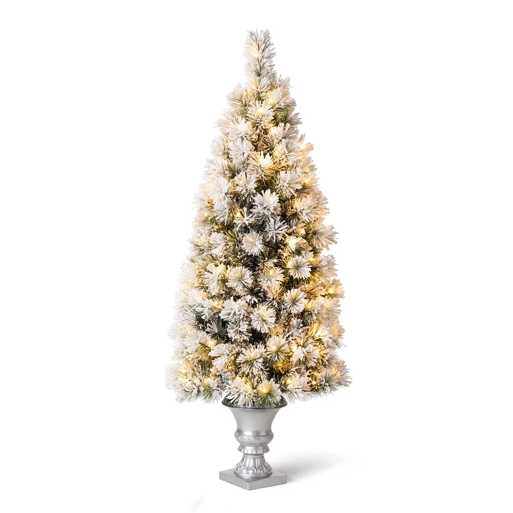 Outlet β 5ft. Pre-Lit Flocked Pine Artificial π Christmas Tree in Silver Urn, Warm White Lights by Glitzhome 𧨠3 Outlet β 5ft. Pre-Lit Flocked Pine Artificial π Christmas Tree in Silver Urn, Warm White Lights by Glitzhome π§¨
