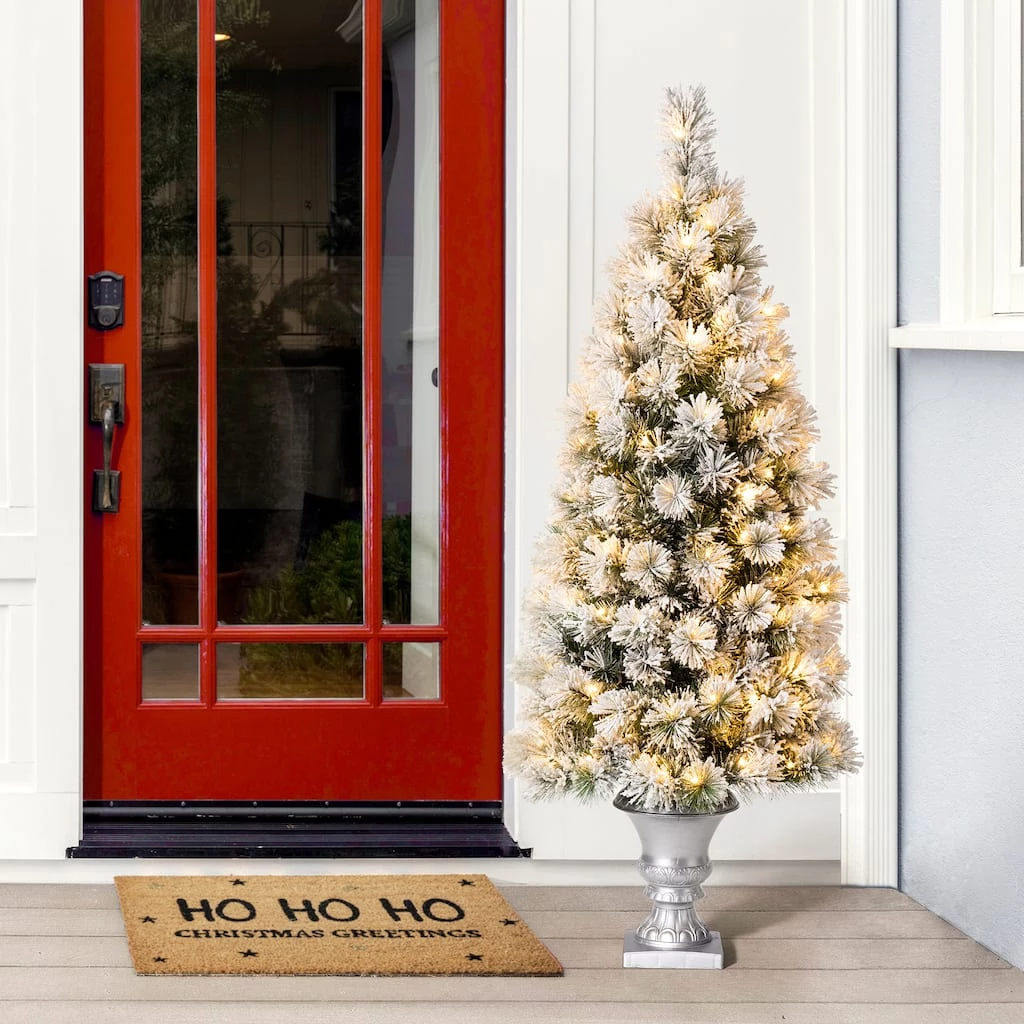 Outlet β 5ft. Pre-Lit Flocked Pine Artificial π Christmas Tree in Silver Urn, Warm White Lights by Glitzhome 𧨠4 Outlet β 5ft. Pre-Lit Flocked Pine Artificial π Christmas Tree in Silver Urn, Warm White Lights by Glitzhome 𧨠- Image 2