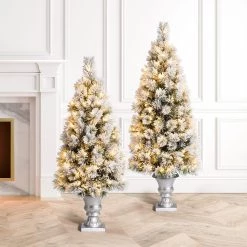 Outlet β 5ft. Pre-Lit Flocked Pine Artificial π Christmas Tree in Silver Urn, Warm White Lights by Glitzhome 𧨠13 Outlet β 5ft. Pre-Lit Flocked Pine Artificial π Christmas Tree in Silver Urn, Warm White Lights by Glitzhome 𧨠-Glitzhome Sales D494338S 4