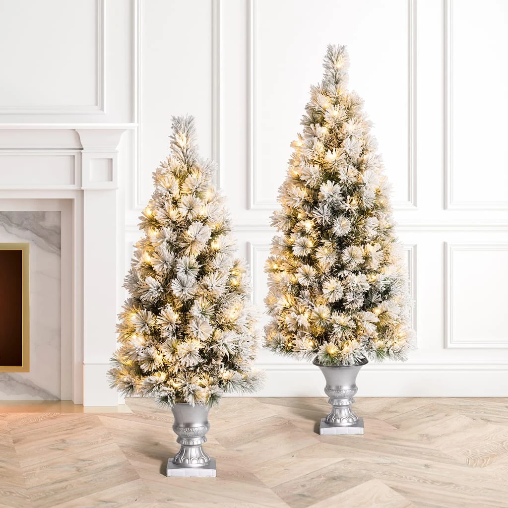 Outlet β 5ft. Pre-Lit Flocked Pine Artificial π Christmas Tree in Silver Urn, Warm White Lights by Glitzhome 𧨠6 Outlet β 5ft. Pre-Lit Flocked Pine Artificial π Christmas Tree in Silver Urn, Warm White Lights by Glitzhome 𧨠- Image 4