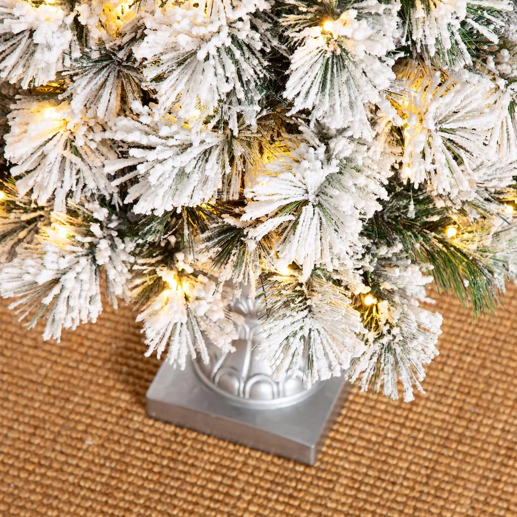 Outlet β 5ft. Pre-Lit Flocked Pine Artificial π Christmas Tree in Silver Urn, Warm White Lights by Glitzhome 𧨠7 Outlet β 5ft. Pre-Lit Flocked Pine Artificial π Christmas Tree in Silver Urn, Warm White Lights by Glitzhome 𧨠- Image 5