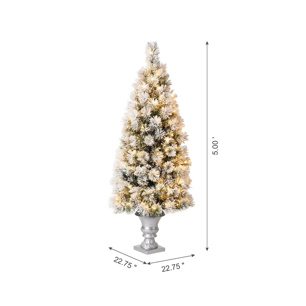 Outlet β 5ft. Pre-Lit Flocked Pine Artificial π Christmas Tree in Silver Urn, Warm White Lights by Glitzhome 𧨠9 Outlet β 5ft. Pre-Lit Flocked Pine Artificial π Christmas Tree in Silver Urn, Warm White Lights by Glitzhome 𧨠- Image 7