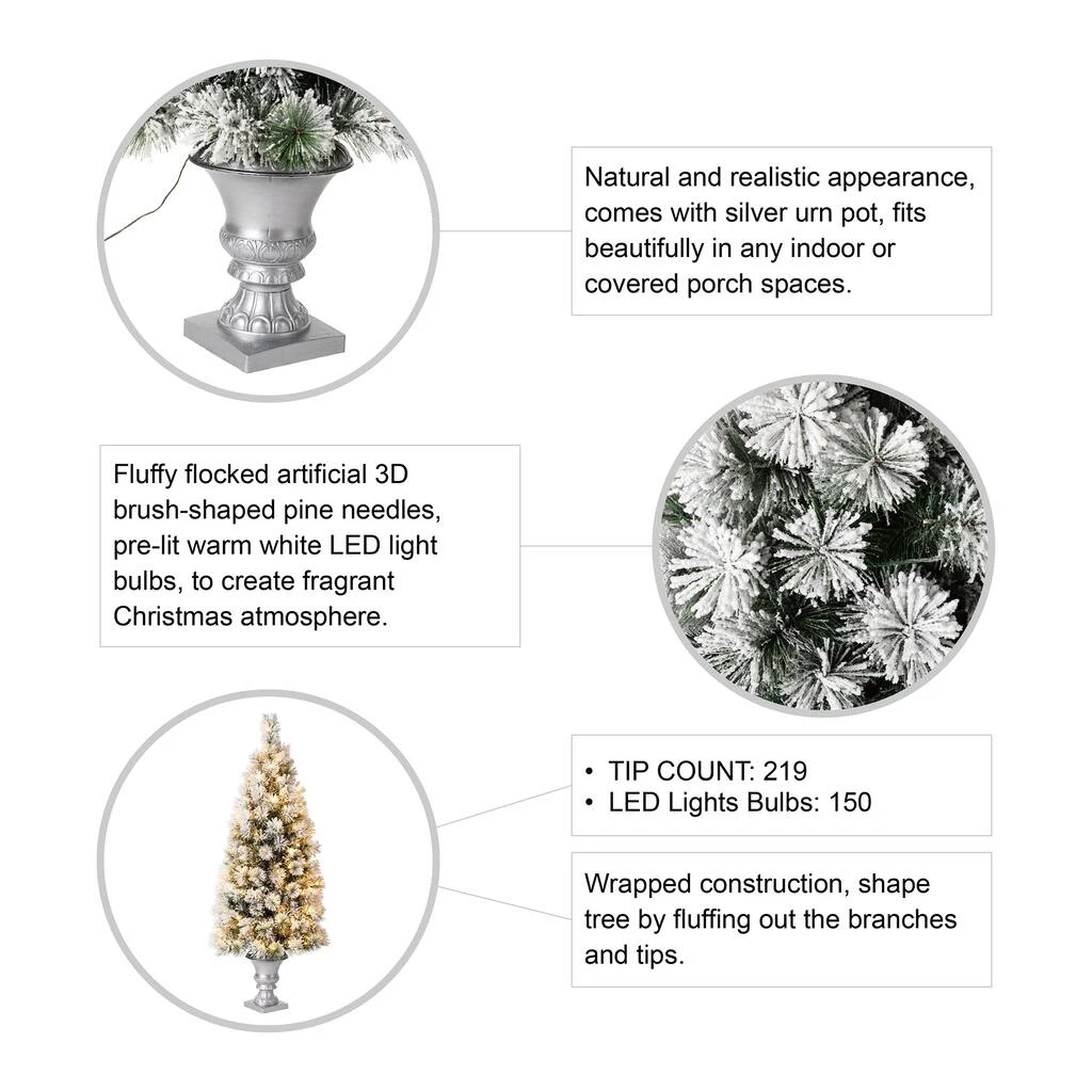 Outlet β 5ft. Pre-Lit Flocked Pine Artificial π Christmas Tree in Silver Urn, Warm White Lights by Glitzhome 𧨠10 Outlet β 5ft. Pre-Lit Flocked Pine Artificial π Christmas Tree in Silver Urn, Warm White Lights by Glitzhome 𧨠- Image 8