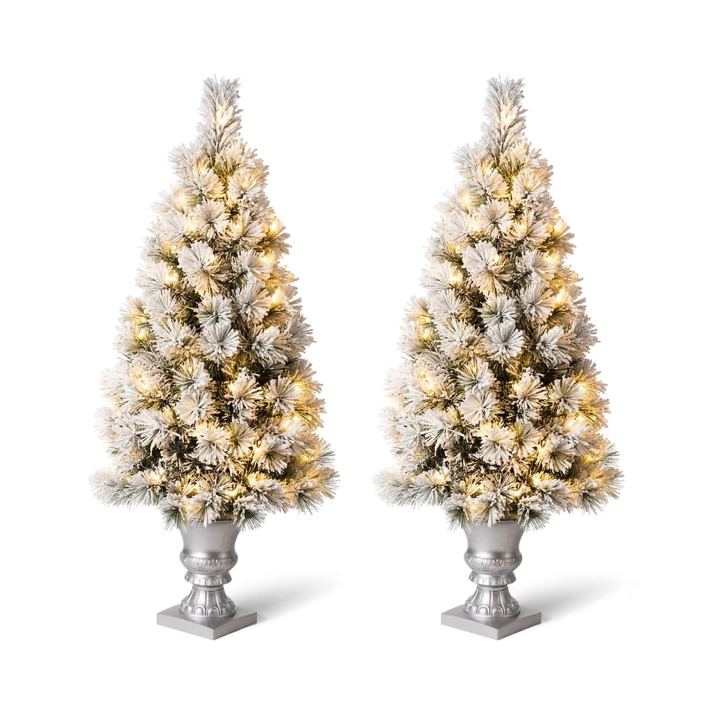 Wholesale π 4ft. Pre-Lit Flocked Pine Artificial π Christmas Tree in Planter Set, Warm White LED Lights by Glitzhome π 3 Wholesale π 4ft. Pre-Lit Flocked Pine Artificial π Christmas Tree in Planter Set, Warm White LED Lights by Glitzhome π
