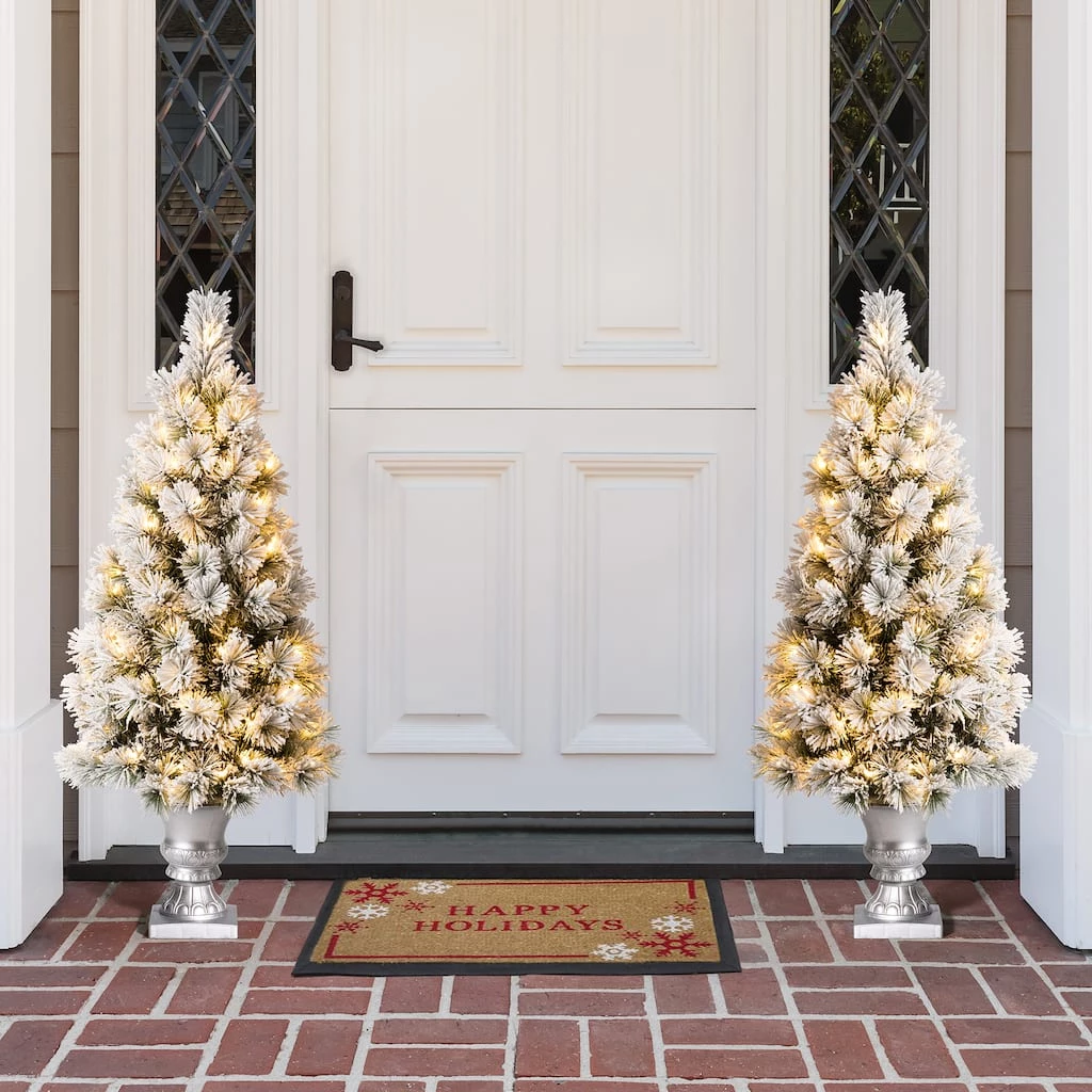 Wholesale π 4ft. Pre-Lit Flocked Pine Artificial π Christmas Tree in Planter Set, Warm White LED Lights by Glitzhome π 4 Wholesale π 4ft. Pre-Lit Flocked Pine Artificial π Christmas Tree in Planter Set, Warm White LED Lights by Glitzhome π - Image 2