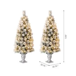 Deals ✨ 5ft. Pre-Lit Flocked Pine Artificial ❄ Christmas Tree in Planter Set, Warm White LED Lights by Glitzhome ❤️ -Glitzhome Sales D494340S 7